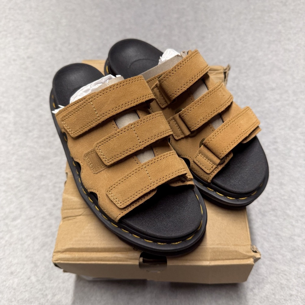 Dr. Martens Raine Slide Sandals Womens 7 Brown Suede Triple Strap Zebrilus